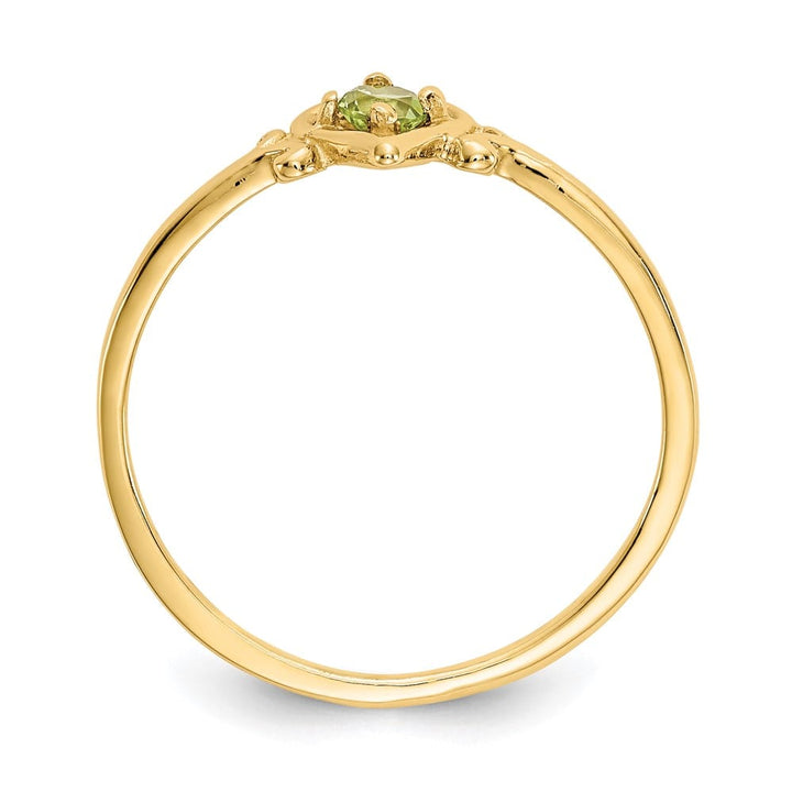 14k Yellow Gold 3 mm Round Peridot Birthstone Heart Ring