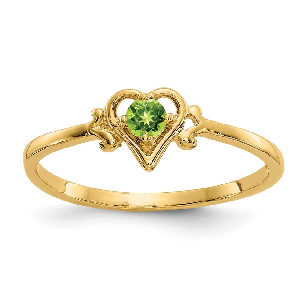 14k Yellow Gold 3 mm Round Peridot Birthstone Heart Ring