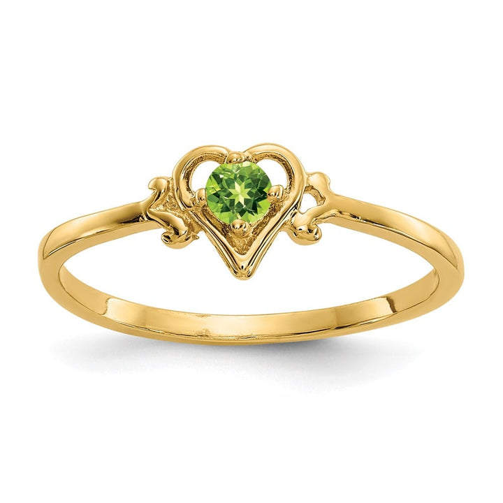 14k Yellow Gold 3 mm Round Peridot Birthstone Heart Ring