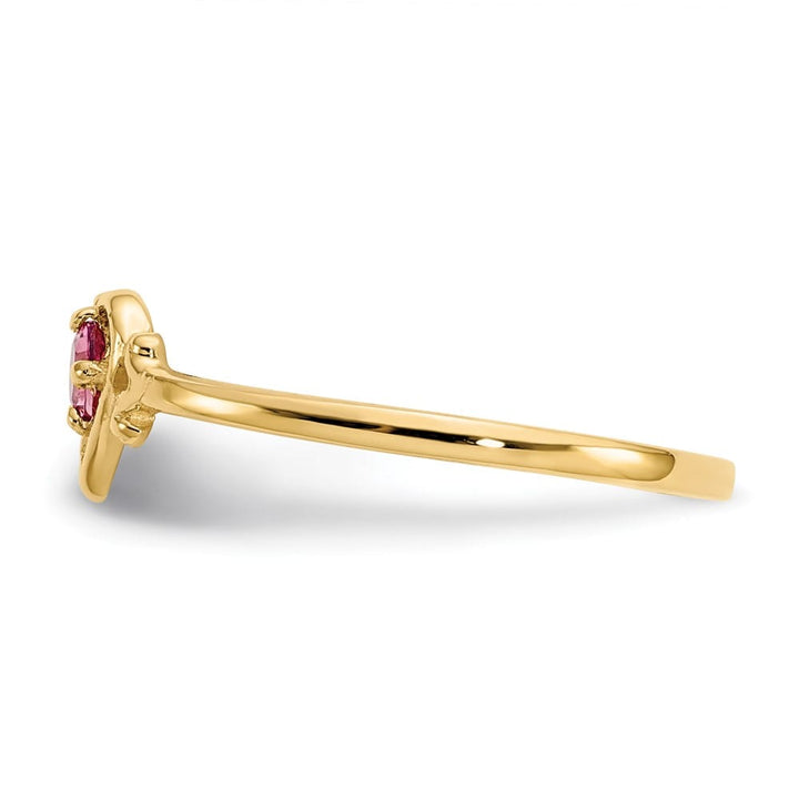 14k Yellow Gold 3 mm Round Pink Tourmaline Birthstone Heart Ring