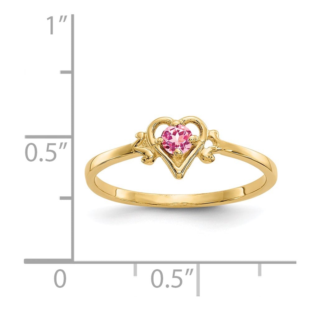 14k Yellow Gold 3 mm Round Pink Tourmaline Birthstone Heart Ring