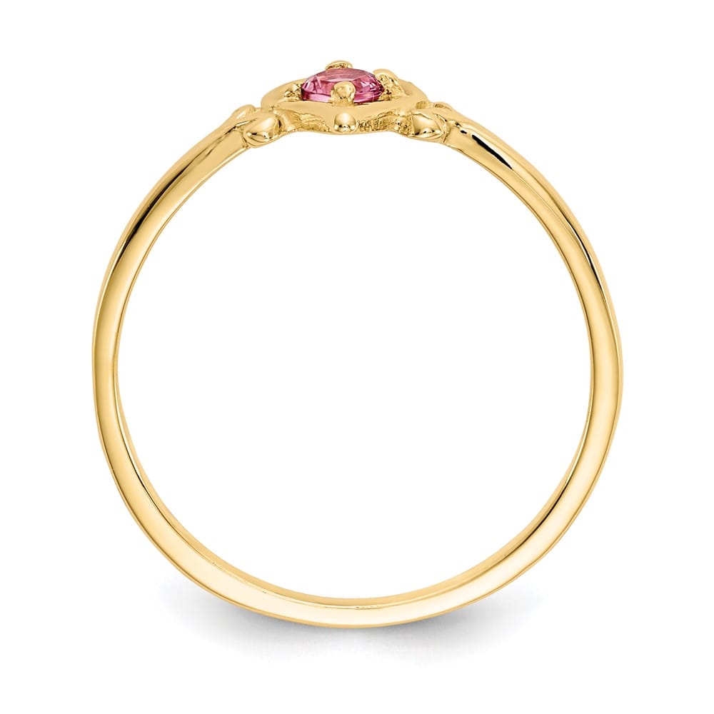 14k Yellow Gold 3 mm Round Pink Tourmaline Birthstone Heart Ring