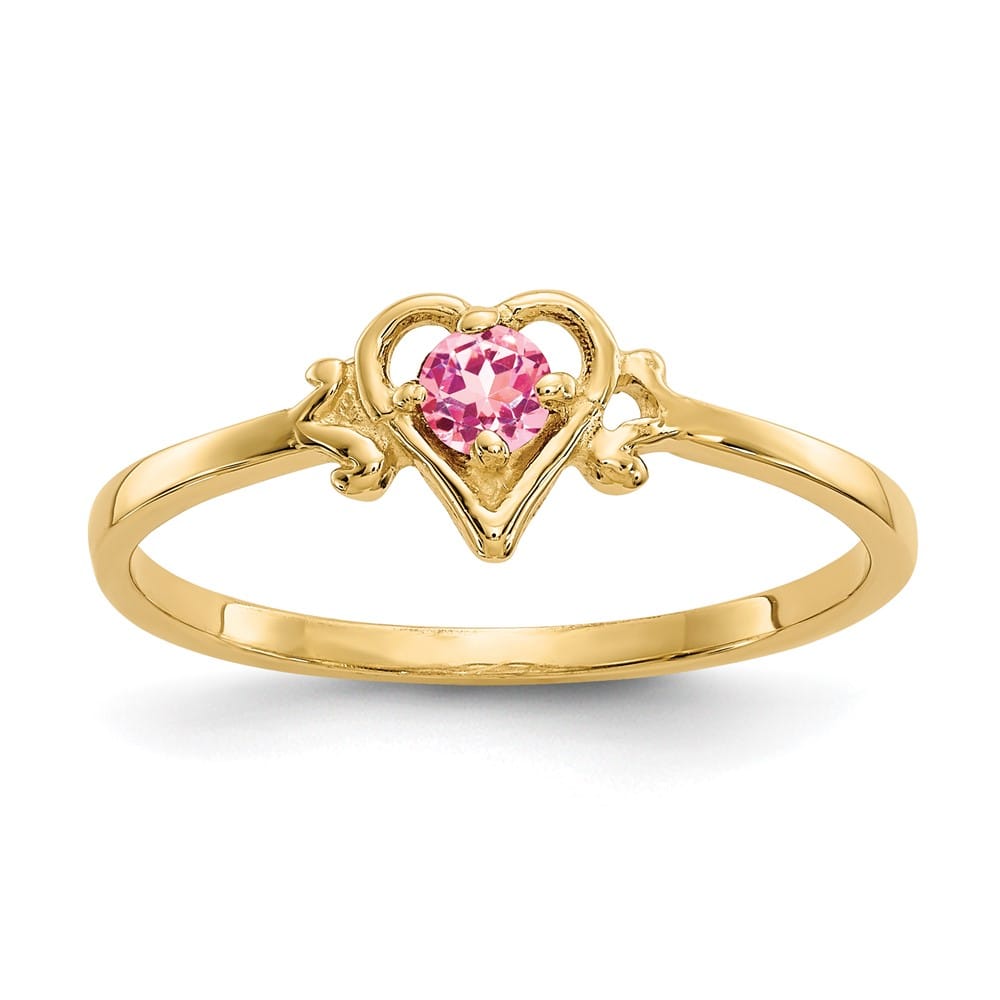14k Yellow Gold 3 mm Round Pink Tourmaline Birthstone Heart Ring