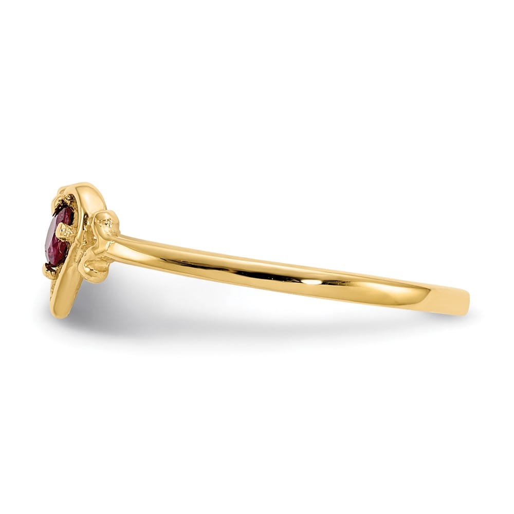 14k Yellow Gold 3 mm Round Ruby Birthstone Heart Ring