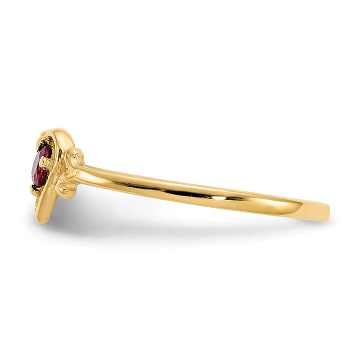 14k Yellow Gold 3 mm Round Ruby Birthstone Heart Ring
