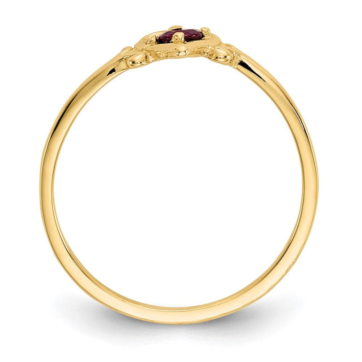 14k Yellow Gold 3 mm Round Ruby Birthstone Heart Ring
