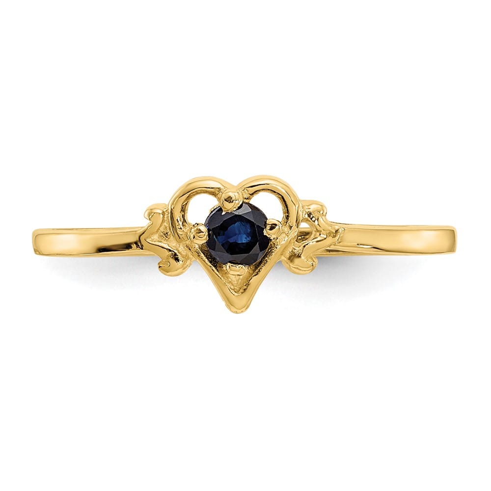 14k Yellow Gold 3 mm Round Sapphire Birthstone Heart Ring