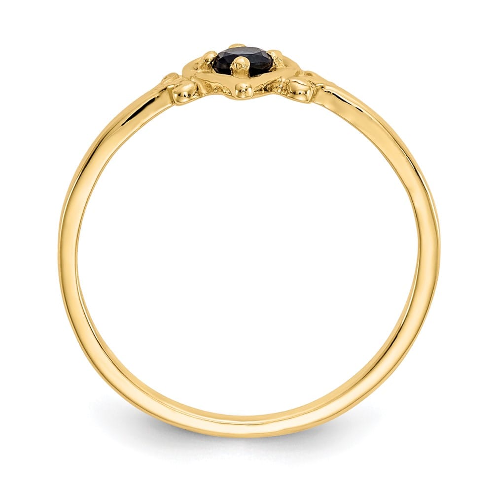 14k Yellow Gold 3 mm Round Sapphire Birthstone Heart Ring
