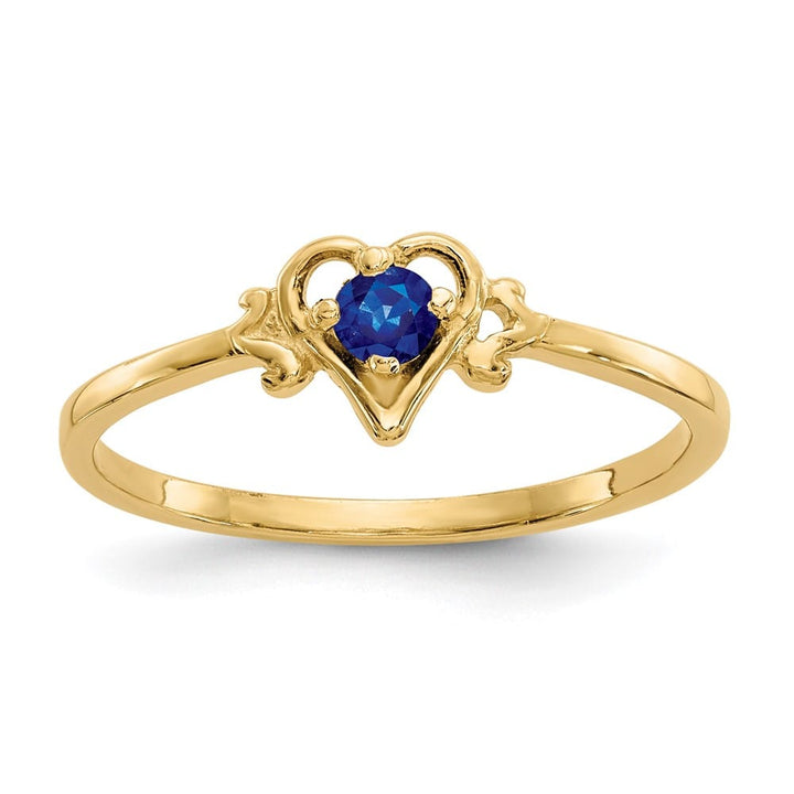 14k Yellow Gold 3 mm Round Sapphire Birthstone Heart Ring