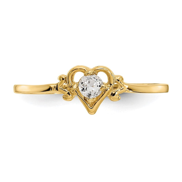 14k Yellow Gold 3 mm Round White Topaz Birthstone Heart Ring