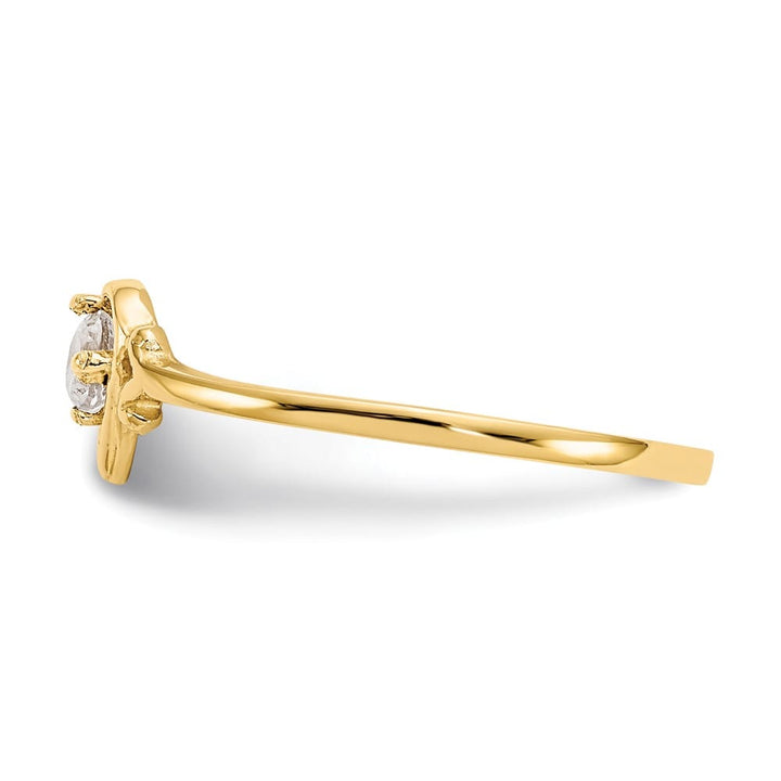 14k Yellow Gold 3 mm Round White Topaz Birthstone Heart Ring