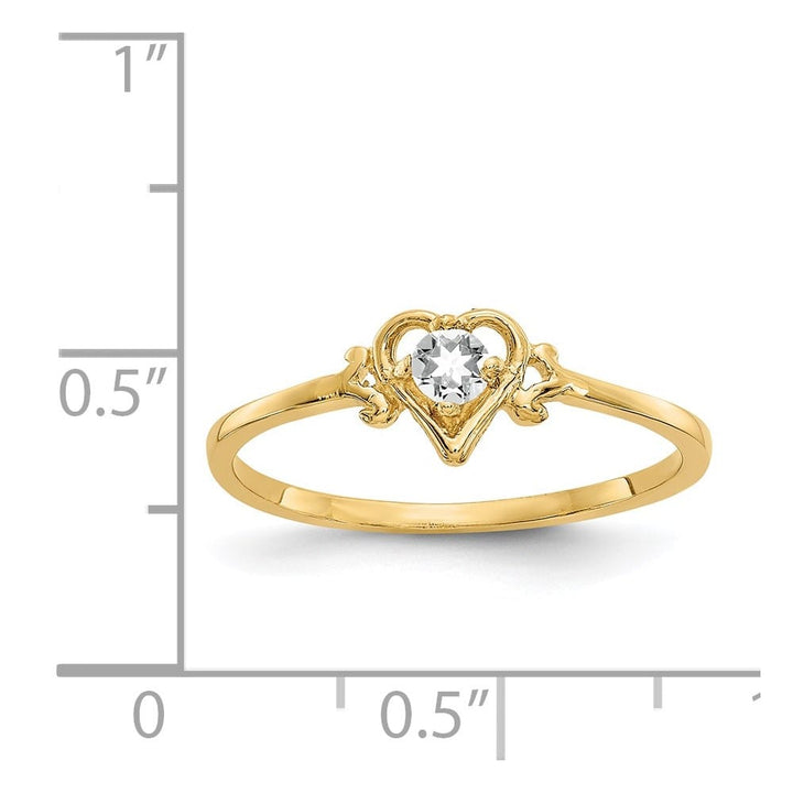 14k Yellow Gold 3 mm Round White Topaz Birthstone Heart Ring