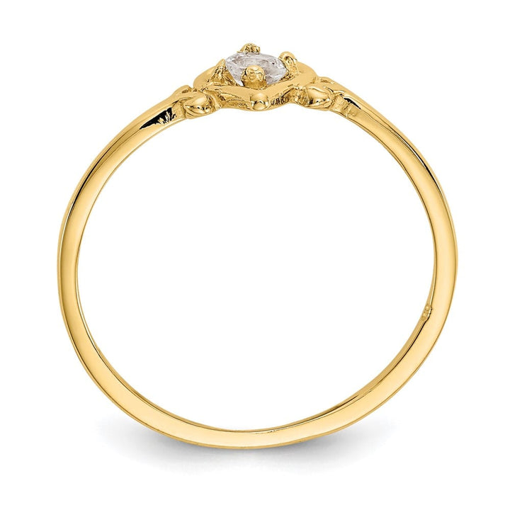 14k Yellow Gold 3 mm Round White Topaz Birthstone Heart Ring