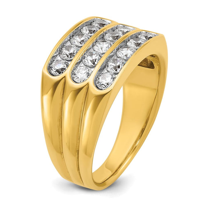 14k Yellow Gold 3-Row I1 Quality Diamond Men's Ring