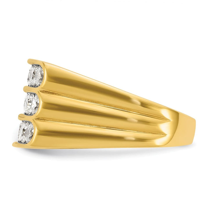 14k Yellow Gold 3-Row I1 Quality Diamond Men's Ring