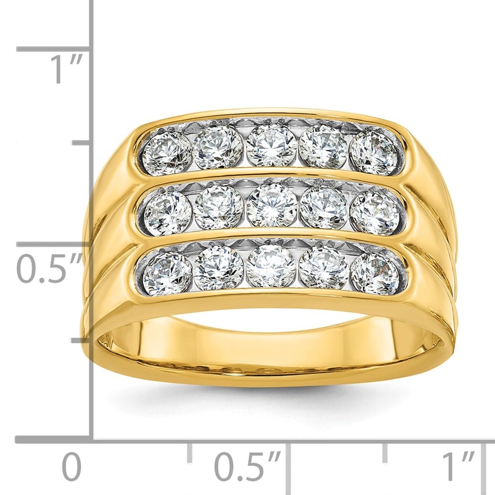 14k Yellow Gold 3-Row I1 Quality Diamond Men's Ring