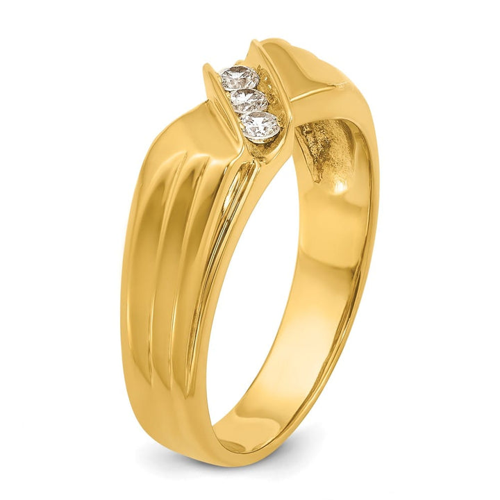 14k Yellow Gold 3-Stone I1 Quality Diamond Men's Ring