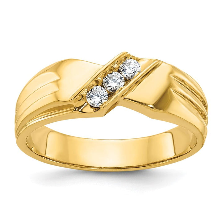 14k Yellow Gold 3-Stone I1 Quality Diamond Men's Ring