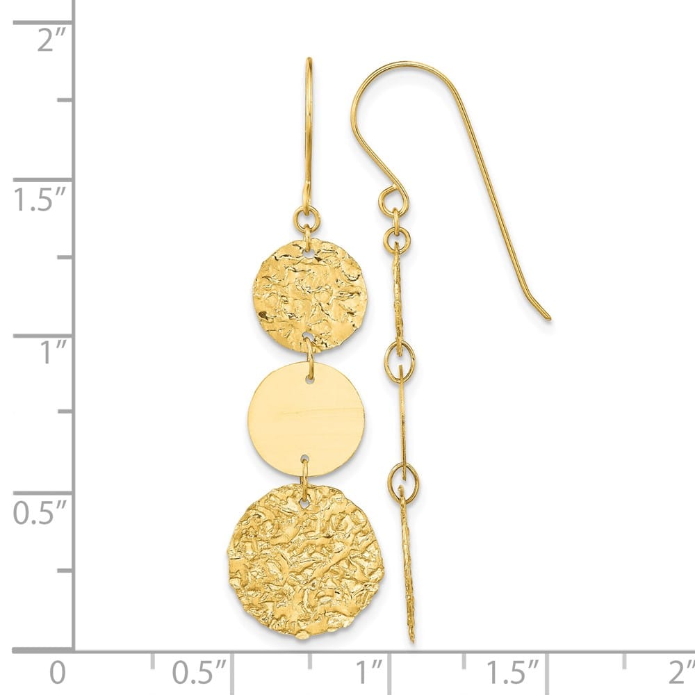 14K Yellow Gold 3-Tier Circle Drop Shepherd Hook Dangle Earrings, view 4 of 4