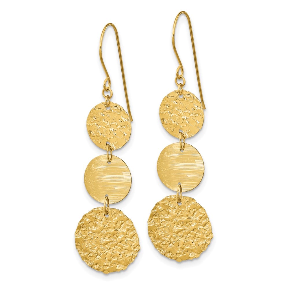 14K Yellow Gold 3-Tier Circle Drop Shepherd Hook Dangle Earrings, view 2 of 4