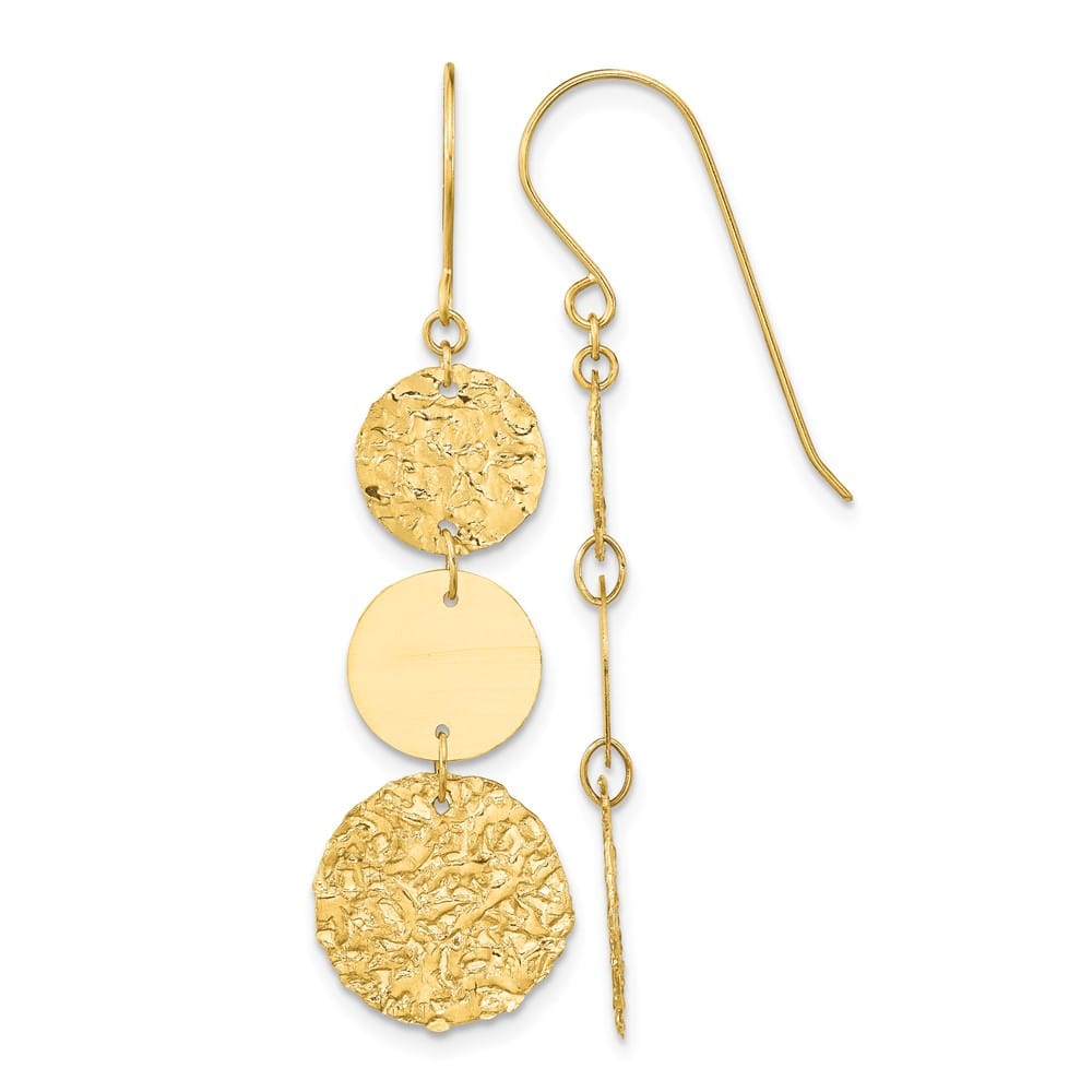 14K Yellow Gold 3-Tier Circle Drop Shepherd Hook Dangle Earrings, view 1 of 4