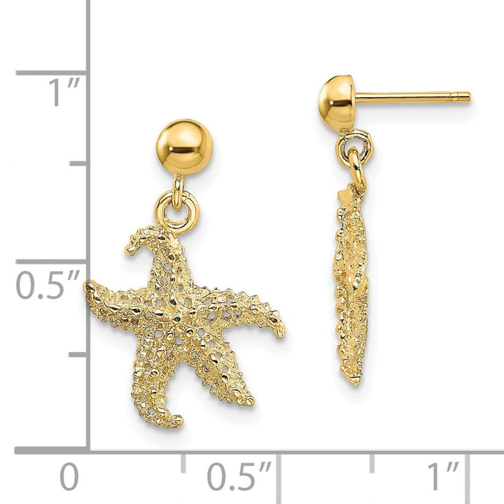 14K Yellow Gold 3D Starfish Post Dangle Earrings, view 4 of 4