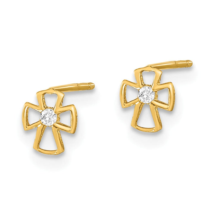 14K Yellow Gold 3mm Ball/Cross/CZ Bezel 3-Pair Post Earring Set