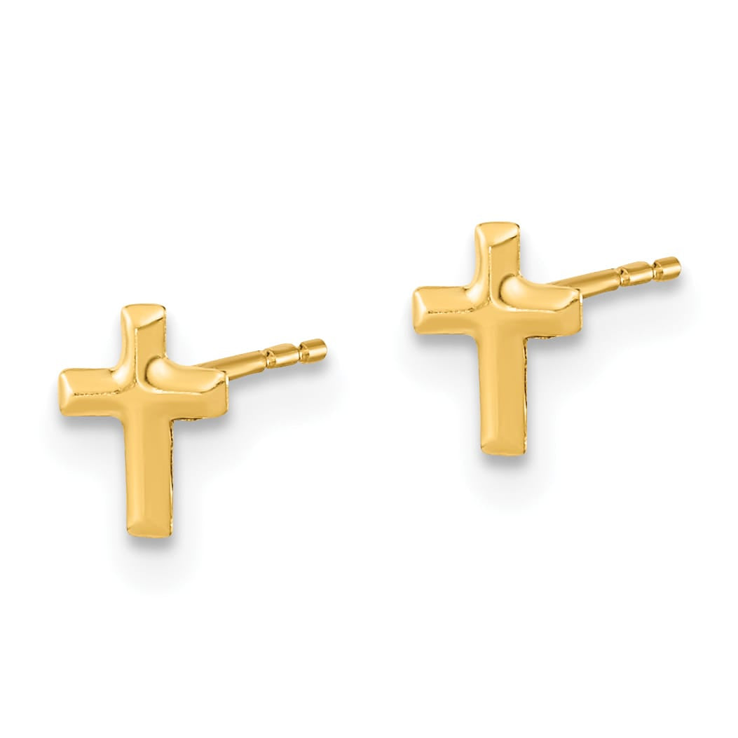 14K Yellow Gold 3mm Ball/CZ Flowers/Cross 3-Pair Post Earring Set