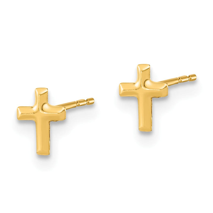 14K Yellow Gold 3mm Ball/CZ Flowers/Cross 3-Pair Post Earring Set