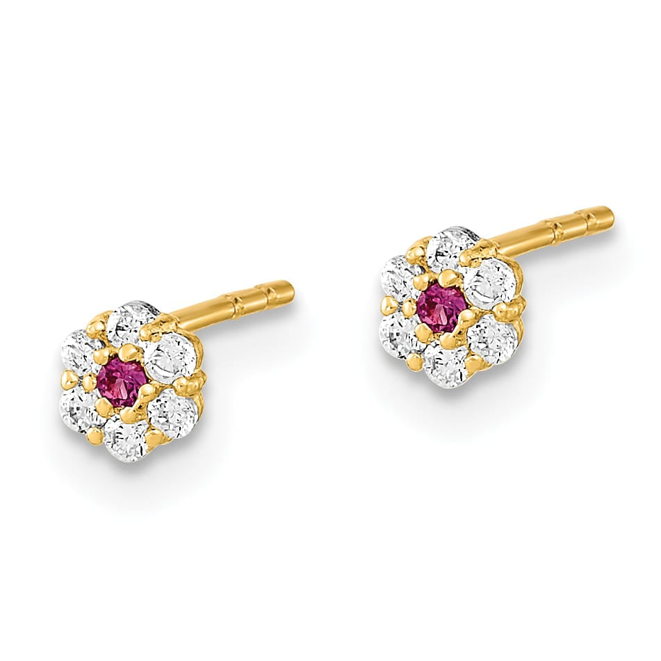 14K Yellow Gold 3mm Ball/CZ Flowers/Cross 3-Pair Post Earring Set