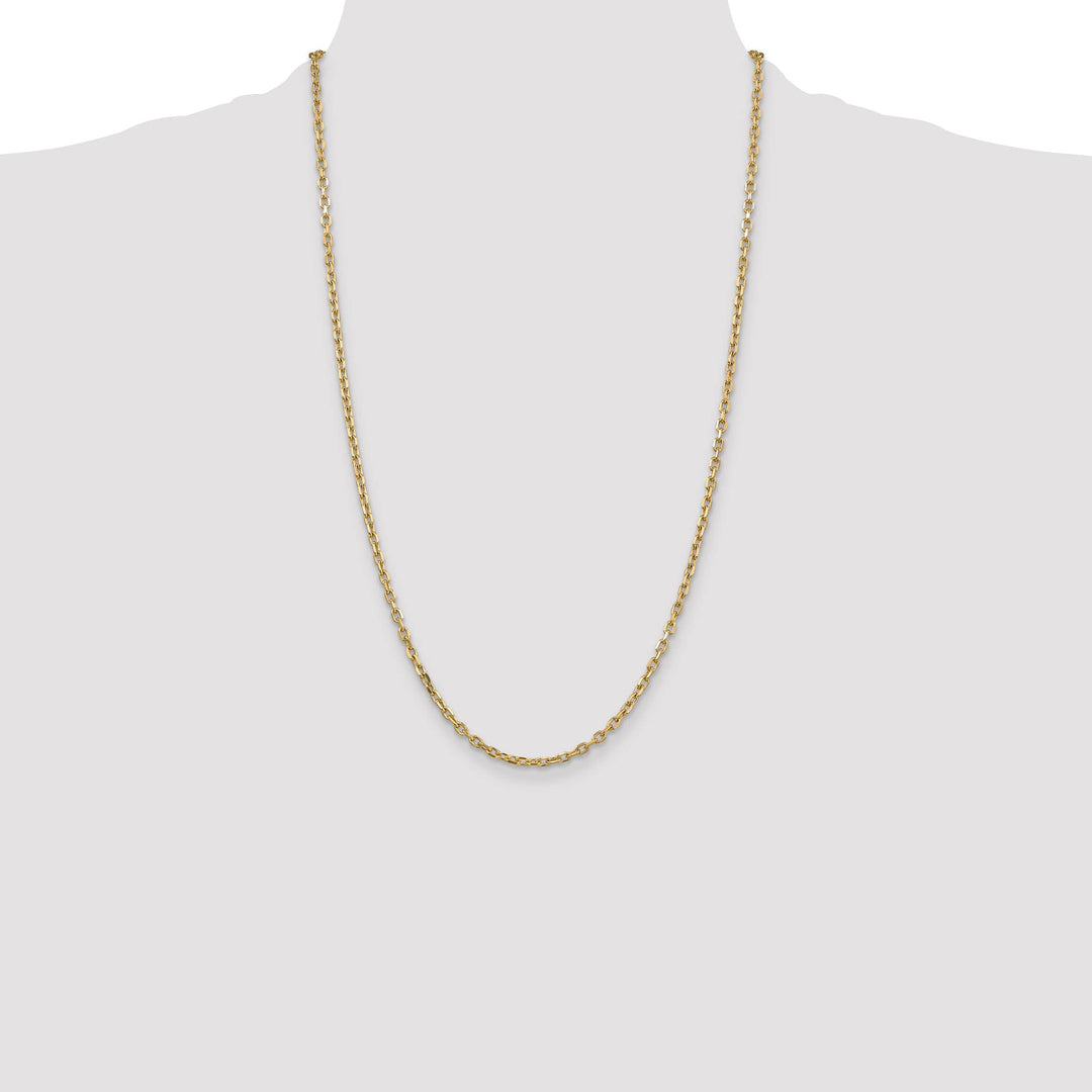 14K Yellow Gold 3mm D.C. Round Open Link Cable Chain 26 Inch