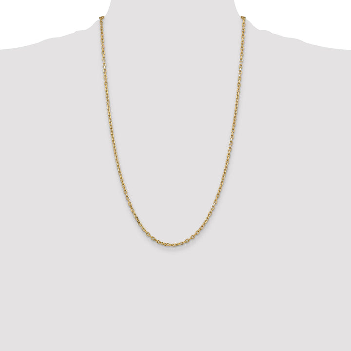 14K Yellow Gold 3mm D.C. Round Open Link Cable Chain 26 Inch