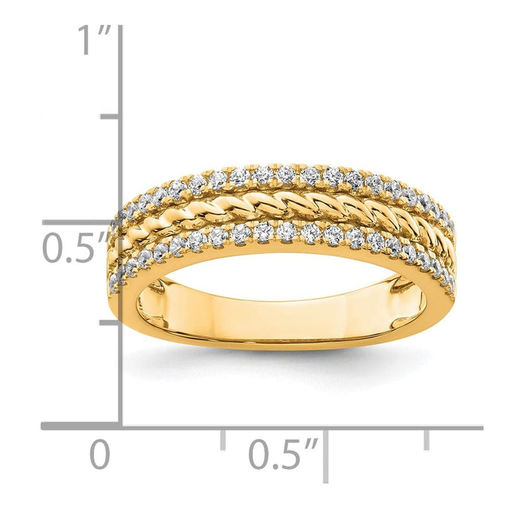 14k Yellow Gold 3mm Polished 1/3 Carat Diamond 3-Row Fashion Ring Ladies Stock Size 7 Ring Are Refundable
