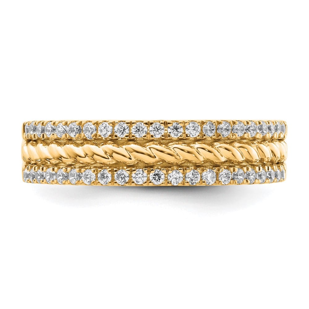 14k Yellow Gold 3mm Polished 1/3 Carat Diamond 3-Row Fashion Ring Ladies Stock Size 7 Ring Are Refundable