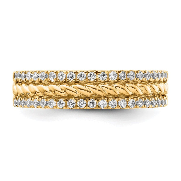 14k Yellow Gold 3mm Polished 1/3 Carat Diamond 3-Row Fashion Ring Ladies Stock Size 7 Ring Are Refundable