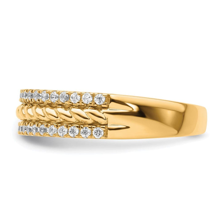 14k Yellow Gold 3mm Polished 1/3 Carat Diamond 3-Row Fashion Ring Ladies Stock Size 7 Ring Are Refundable