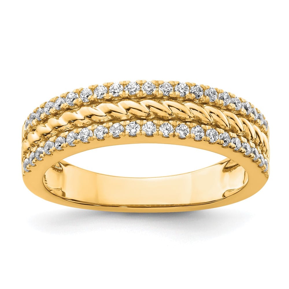 14k Yellow Gold 3mm Polished 1/3 Carat Diamond 3-Row Fashion Ring Ladies Stock Size 7 Ring Are Refundable