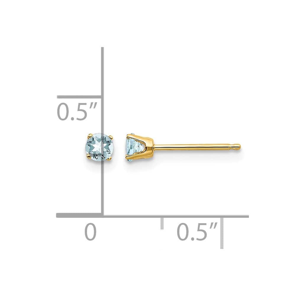 14K Yellow Gold 3mm Round March/Aquamarine Post Earrings, view 4 of 4
