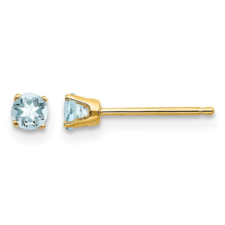 14K Yellow Gold 3mm Round March/Aquamarine Post Earrings, view 1 of 4