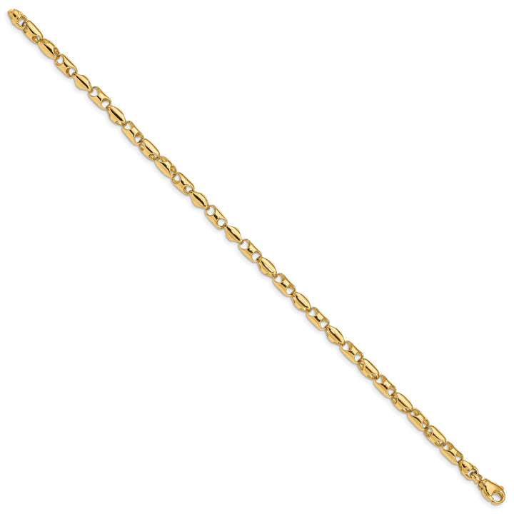 14K Yellow Gold 4.1mm Fancy Barrel Link Bracelet 8.5 Inch