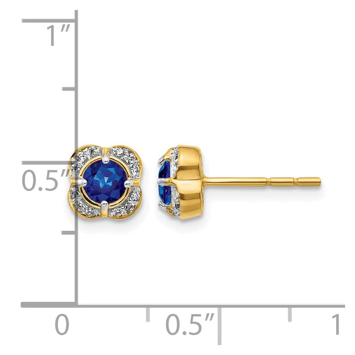 14K Yellow Gold 4.1mm Round Sapphire and Diamond Square Post Earrings, view 4 of 4
