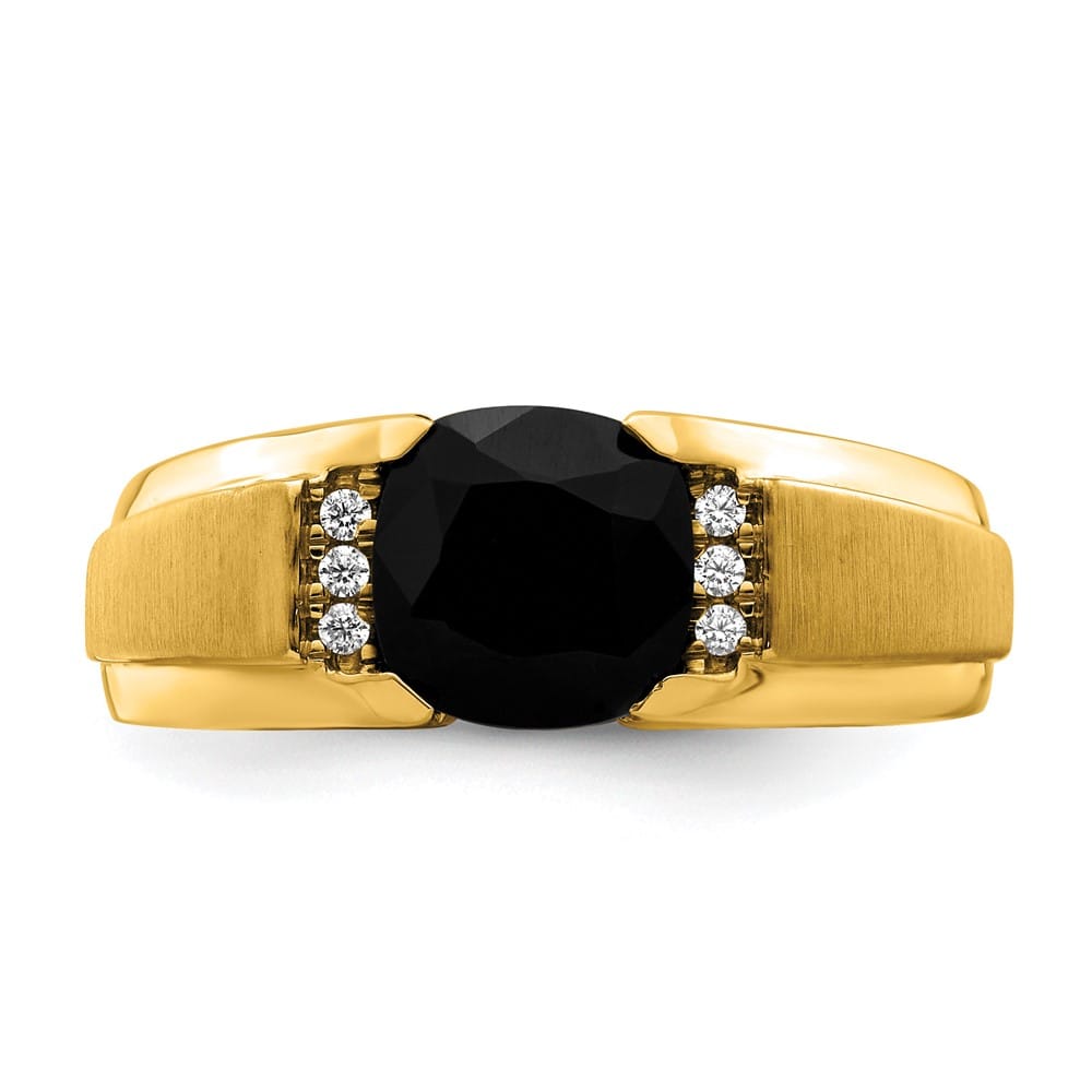 14k Yellow Gold 4.3 mm IB Goodman 8 mm Cushion Onyx Diamond Men's Ring Stock Size 10 Ring Are Refundable