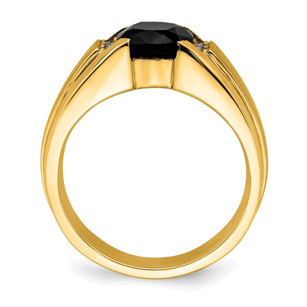 14k Yellow Gold 4.3 mm IB Goodman 8 mm Cushion Onyx Diamond Men's Ring Stock Size 10 Ring Are Refundable