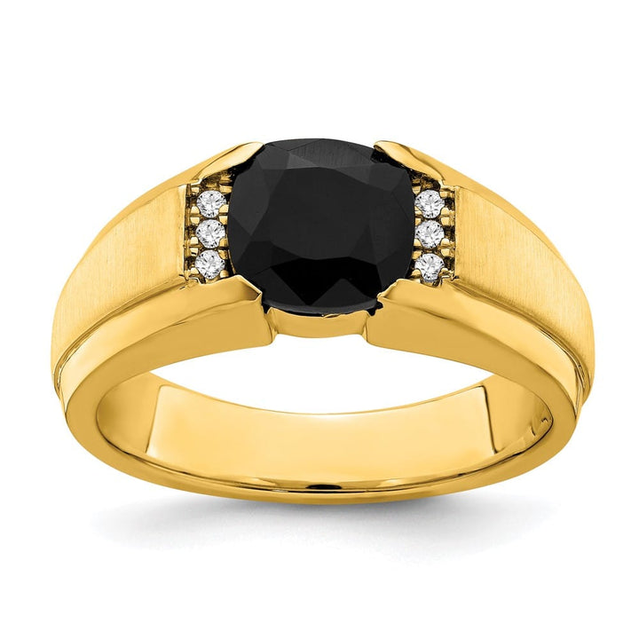 14k Yellow Gold 4.3 mm IB Goodman 8 mm Cushion Onyx Diamond Men's Ring Stock Size 10 Ring Are Refundable
