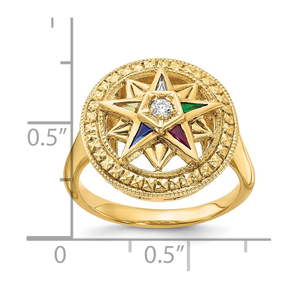 14k Yellow Gold 4.56 g with Multi-Color CZ and Eastern Star Ring
