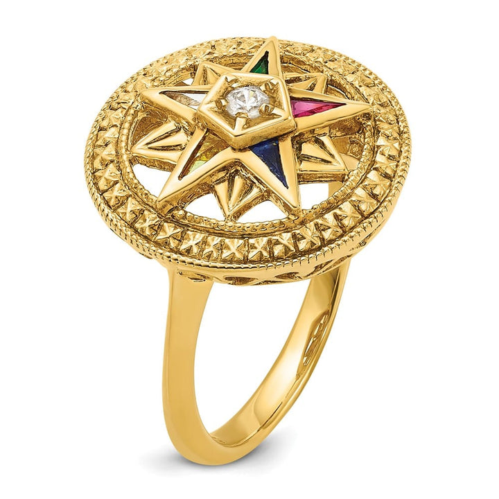 14k Yellow Gold 4.56 g with Multi-Color CZ and Eastern Star Ring