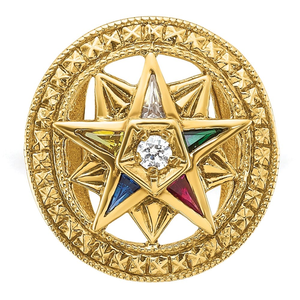 14k Yellow Gold 4.56 g with Multi-Color CZ and Eastern Star Ring
