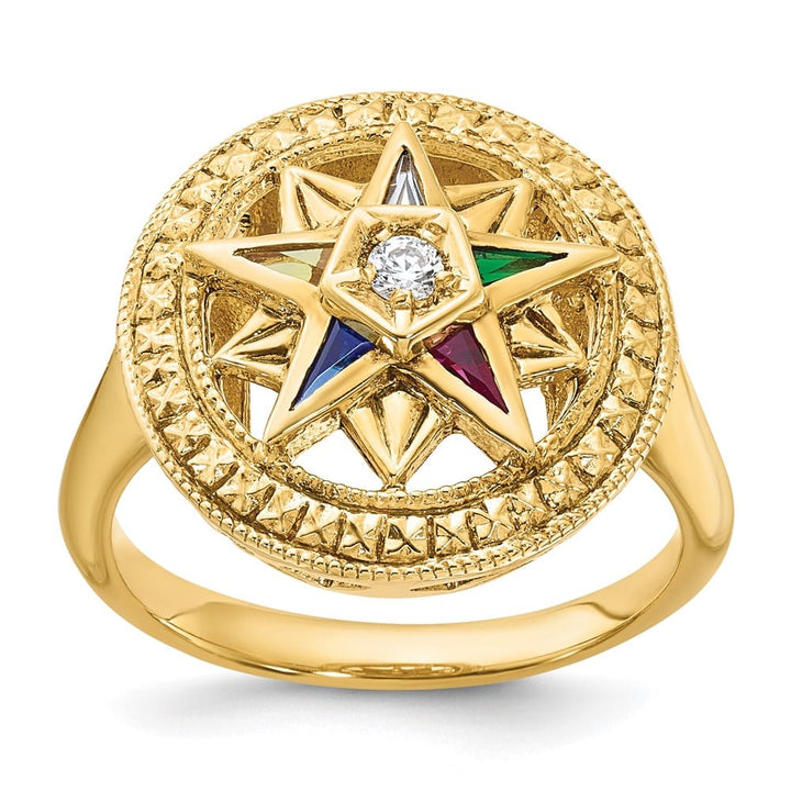 14k Yellow Gold 4.56 g with Multi-Color CZ and Eastern Star Ring
