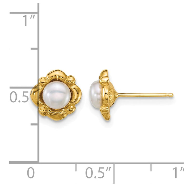 14K Yellow Gold 4-5mm Button White Freshwater Pearl Post Earrings