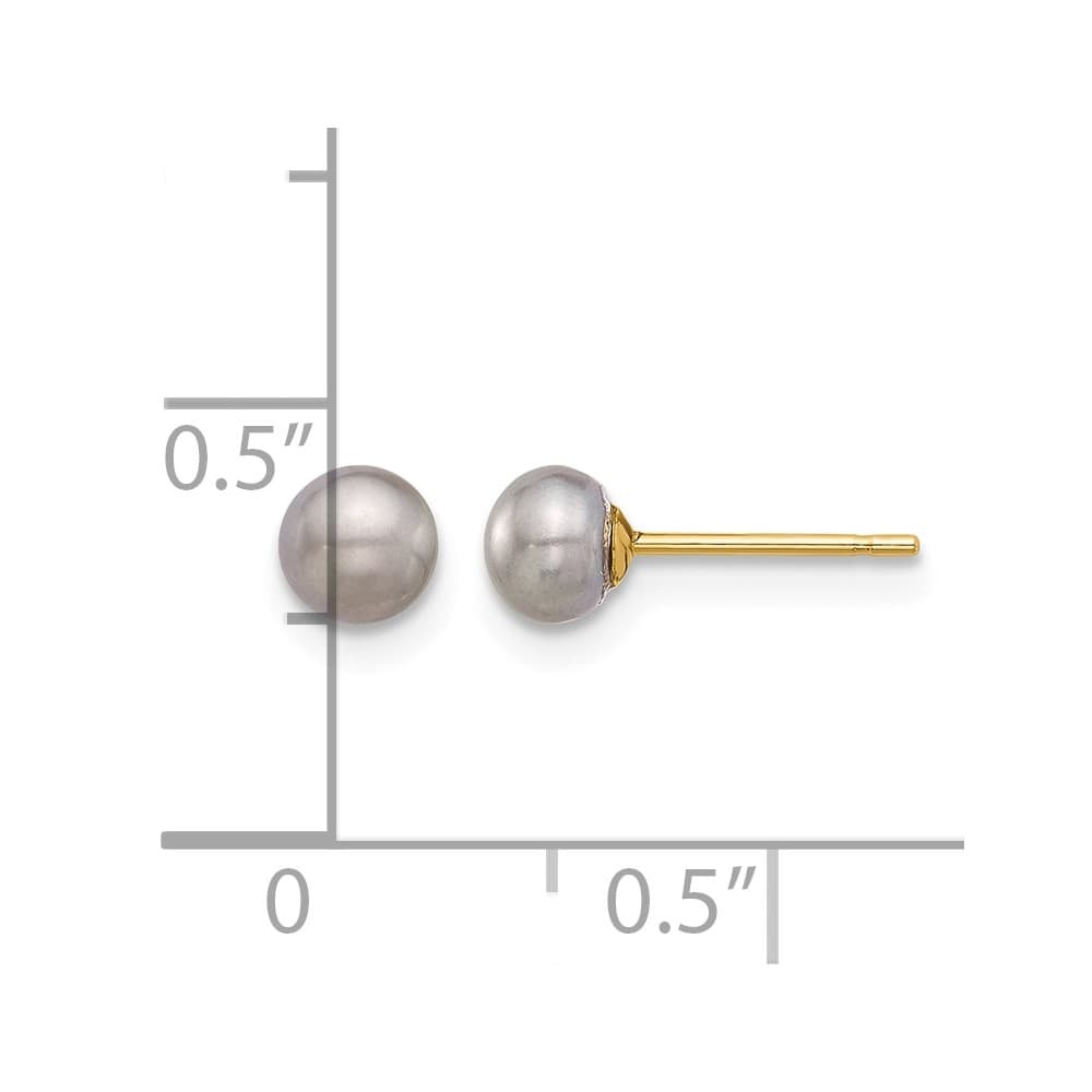 14K Yellow Gold 4-5mm Grey Button Freshwater Pearl Stud Post Earrings